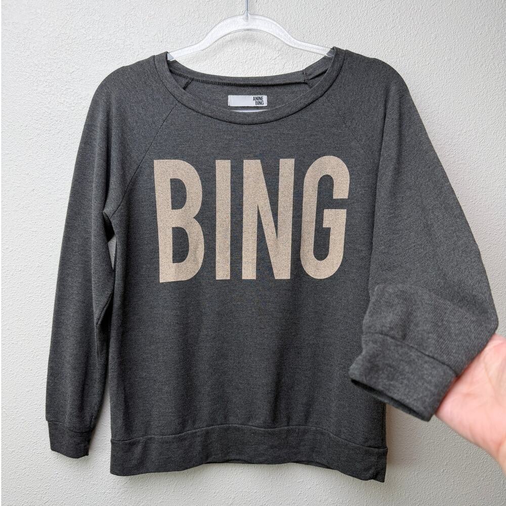 Anine Bing sweater gray graphic logo women US S crewneck